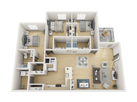 Floor plan for 3 beds, 3 baths, 1480 sqft